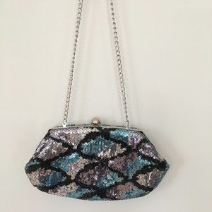Sequin Blue Silver and Black Clutch Purse Shoulder Chain Strap  Prom or Parties